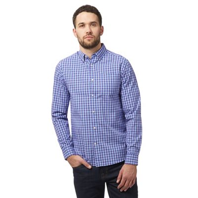 Navy check print tailored button down shirt